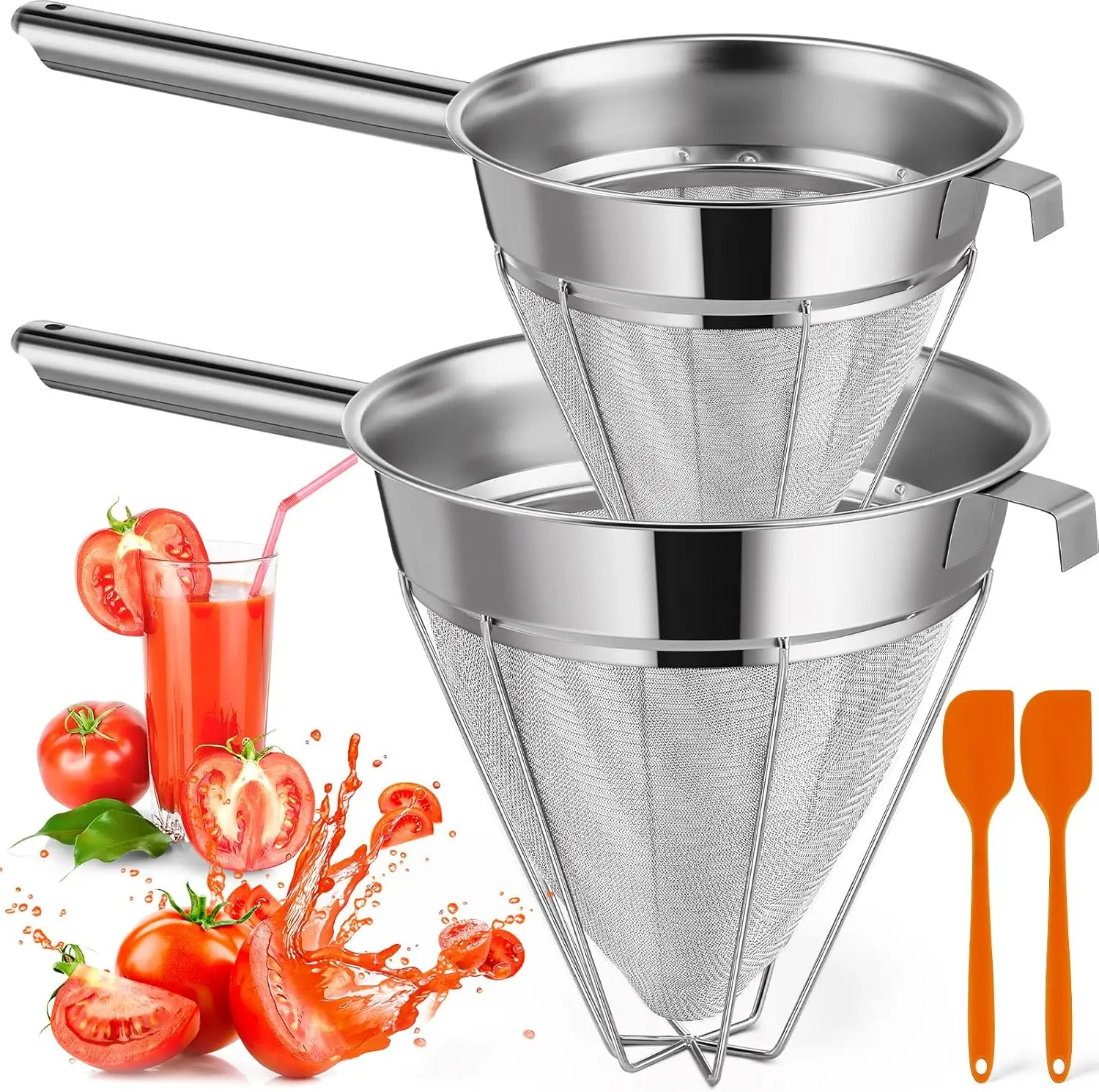 2 Set Stainless Steel Chinois Strainer Fine Mesh Metal Food Bouillon Sieve Strainer Cone Fine Mesh Strainer with Handle
2 Set Stainless Steel Chinois Strainer Fine Mesh Metal Food Bouillon Sieve Strainer Cone Fine Mesh Strainer with Handle