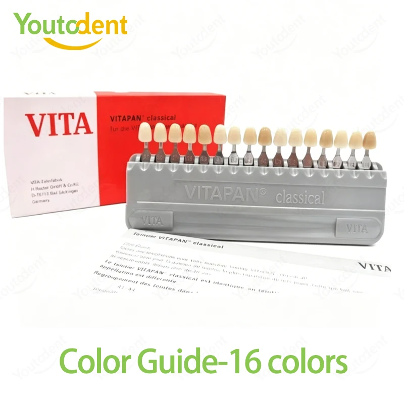 Dental VITA 16 Color Teeth Shade Guide Classical A1-D4 Tooth Color Matching Shade Guide for Dentist Clinic Teeth Whitening Use
Dental VITA 16 Color Teeth Shade Guide Classical A1-D4 Tooth Color Matching Shade Guide for Dentist Clinic Teeth Whitening Use