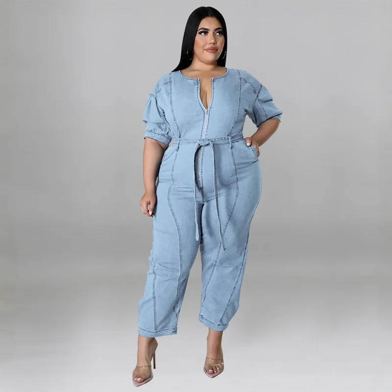 My913 Plus Size Women's Summer New Short Sleeved Zipper Fashionable Washed Denim Jumpsuit
My913 Plus Size Women's Summer New Short Sleeved Zipper Fashionable Washed Denim Jumpsuit