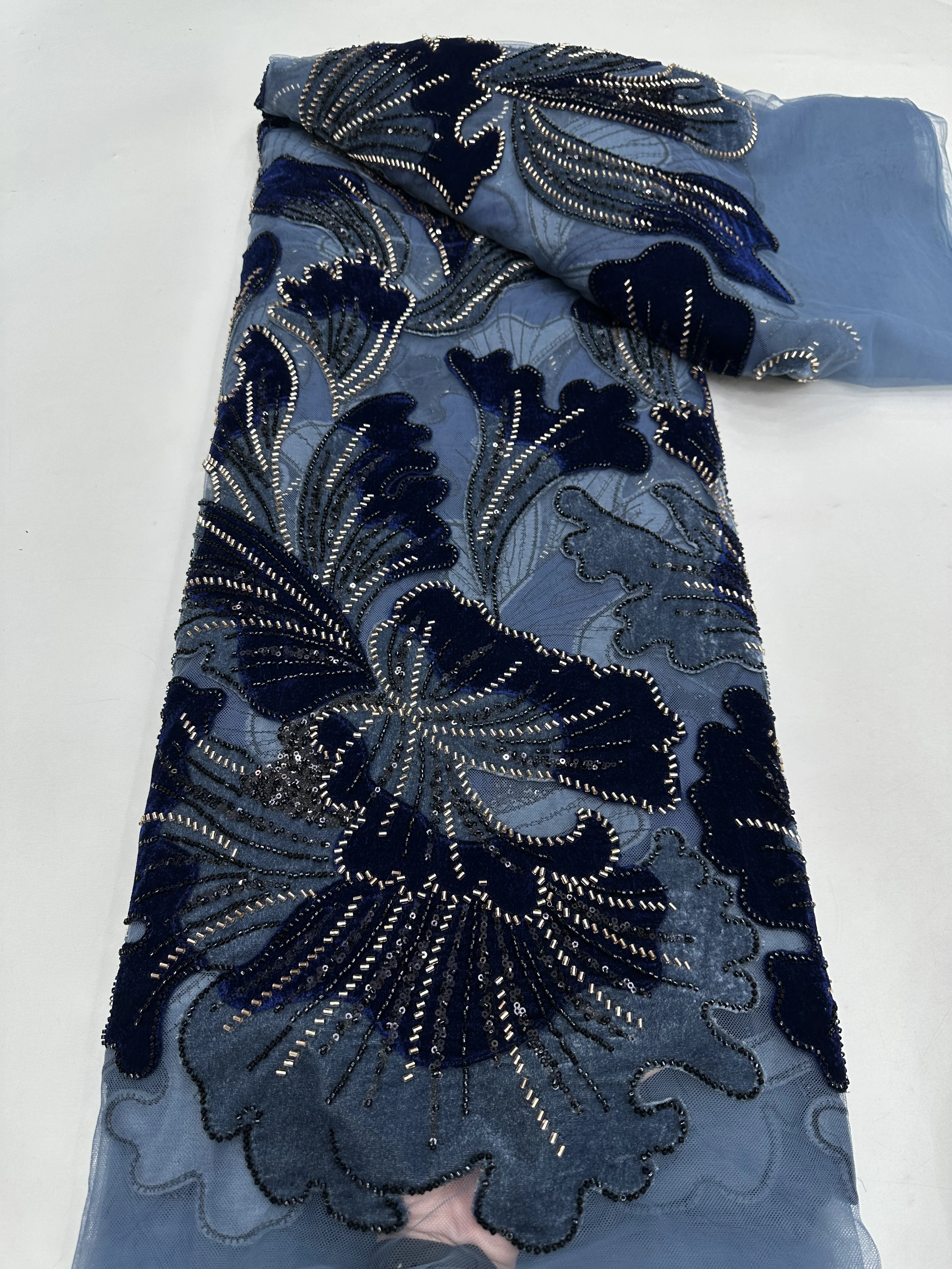 Latest Blue African Beads Lace Fabric 2025 High Quality Sequins Velvet Lace Fabric Nigerian Lace Fabrics for Dress
Latest Blue African Beads Lace Fabric 2025 High Quality Sequins Velvet Lace Fabric Nigerian Lace Fabrics for Dress