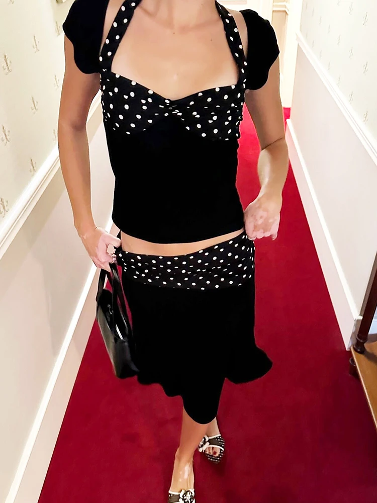 Sisterlinda Fashion 2 Piece Set Woman Trend Polka Dot Print Halter Low-Neck Crop Tops+Elastic Waist Skirts Ruched Elegant Suit
Sisterlinda Fashion 2 Piece Set Woman Trend Polka Dot Print Halter Low-Neck Crop Tops+Elastic Waist Skirts Ruched Elegant Suit