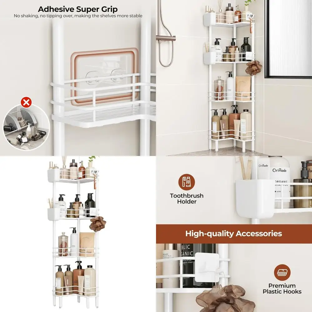 4-Tier Corner Shower Caddy Organizer with Toothbrush Holder, Large Spacing Floor Shower Shelf Rack Storage Stands for Bathroom a
4-Tier Corner Shower Caddy Organizer with Toothbrush Holder, Large Spacing Floor Shower Shelf Rack Storage Stands for Bathroom a