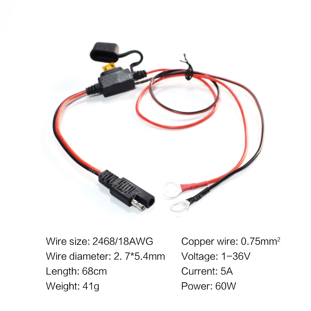 18AWG 0.75 Square 68CM 5A Insert fuse With Memory Recovery O-Type Terminal to SAE Plug Power Cord
18AWG 0.75 Square 68CM 5A Insert fuse With Memory Recovery O-Type Terminal to SAE Plug Power Cord