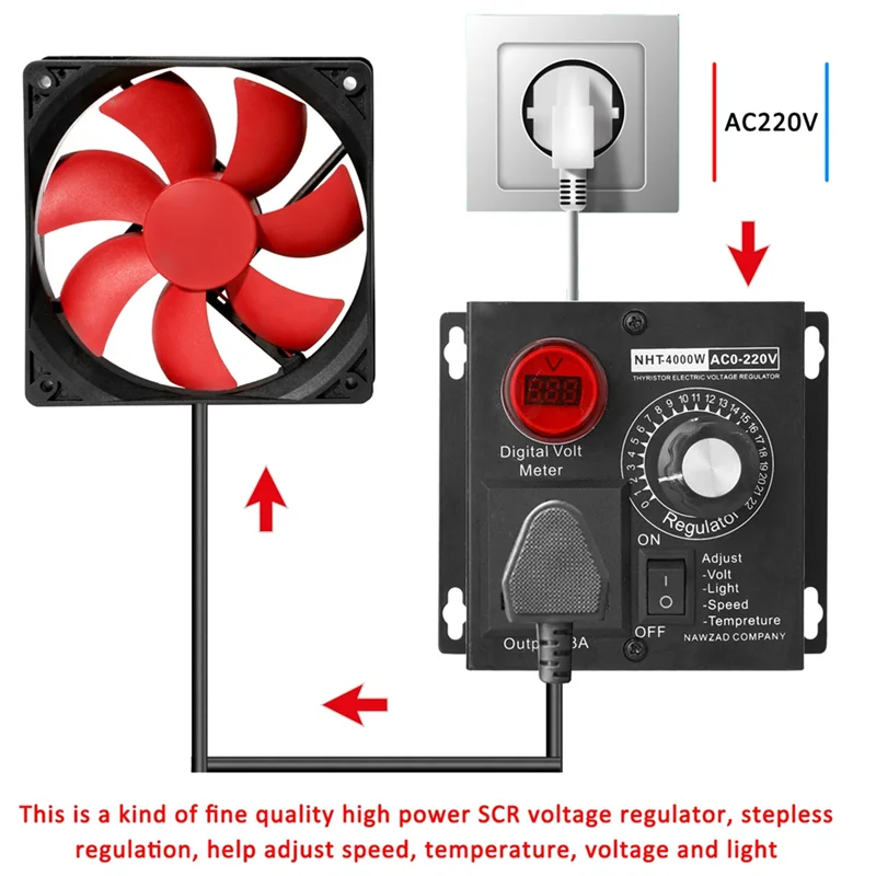 ABVG-4000W Compact Variable Voltage Controller Portable SCR Voltage Regulator For Speed Temperature Adjustment EU Plug
ABVG-4000W Compact Variable Voltage Controller Portable SCR Voltage Regulator For Speed Temperature Adjustment EU Plug