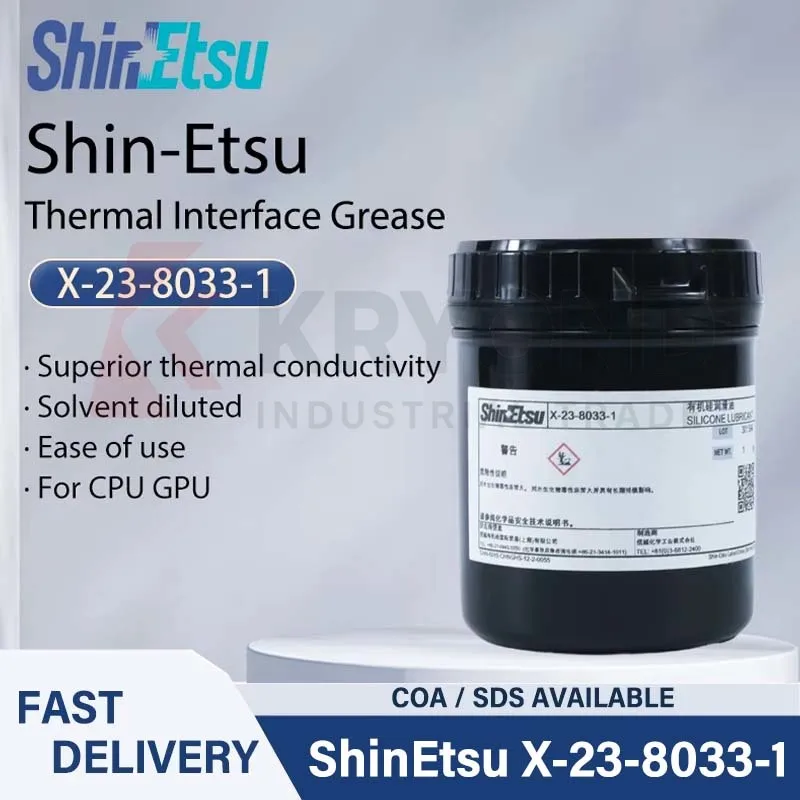 ShinEtsu X-23-8033-1 Solvent Diluted Thermal Grease High Thermal Conductivity Compound for CPU MPU Power Electronics Cooling Pro
ShinEtsu X-23-8033-1 Solvent Diluted Thermal Grease High Thermal Conductivity Compound for CPU MPU Power Electronics Cooling Pro