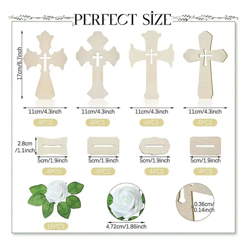 A013 Standing Wooden Wood Crosses for Crafts with Bases 16 Pcs White Roses
A013 Standing Wooden Wood Crosses for Crafts with Bases 16 Pcs White Roses
