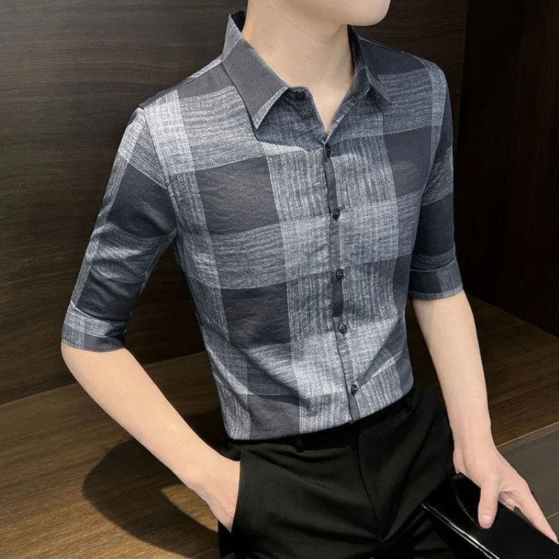 Half Sleeve Shirts for Men Plaid Check Sale Korean Popular Clothes Fashion 2025 Casual Summer Aesthetic Slim Fit Silk Man Shirt
Half Sleeve Shirts for Men Plaid Check Sale Korean Popular Clothes Fashion 2025 Casual Summer Aesthetic Slim Fit Silk Man Shirt