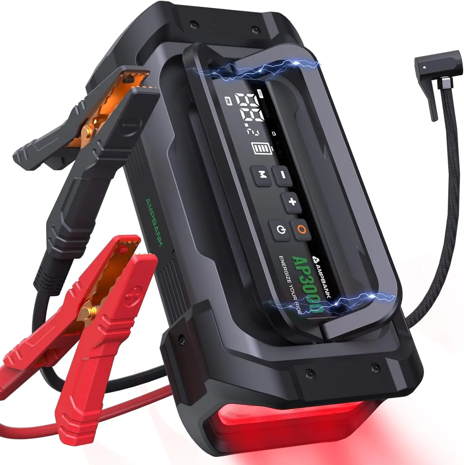 3000A Portable Car Jump Starter with 150PSI Air Compressor, LED Lights, LCD Display for Emergency Use
3000A Portable Car Jump Starter with 150PSI Air Compressor, LED Lights, LCD Display for Emergency Use