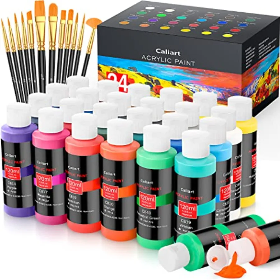 Acrylic Paint Set With 12 Brushes 24 Colors 120ml 4oz Art Craft Paints for Adults Artists Beginners Painters Canvas Ceramic Woo
Acrylic Paint Set With 12 Brushes 24 Colors 120ml 4oz Art Craft Paints for Adults Artists Beginners Painters Canvas Ceramic Woo