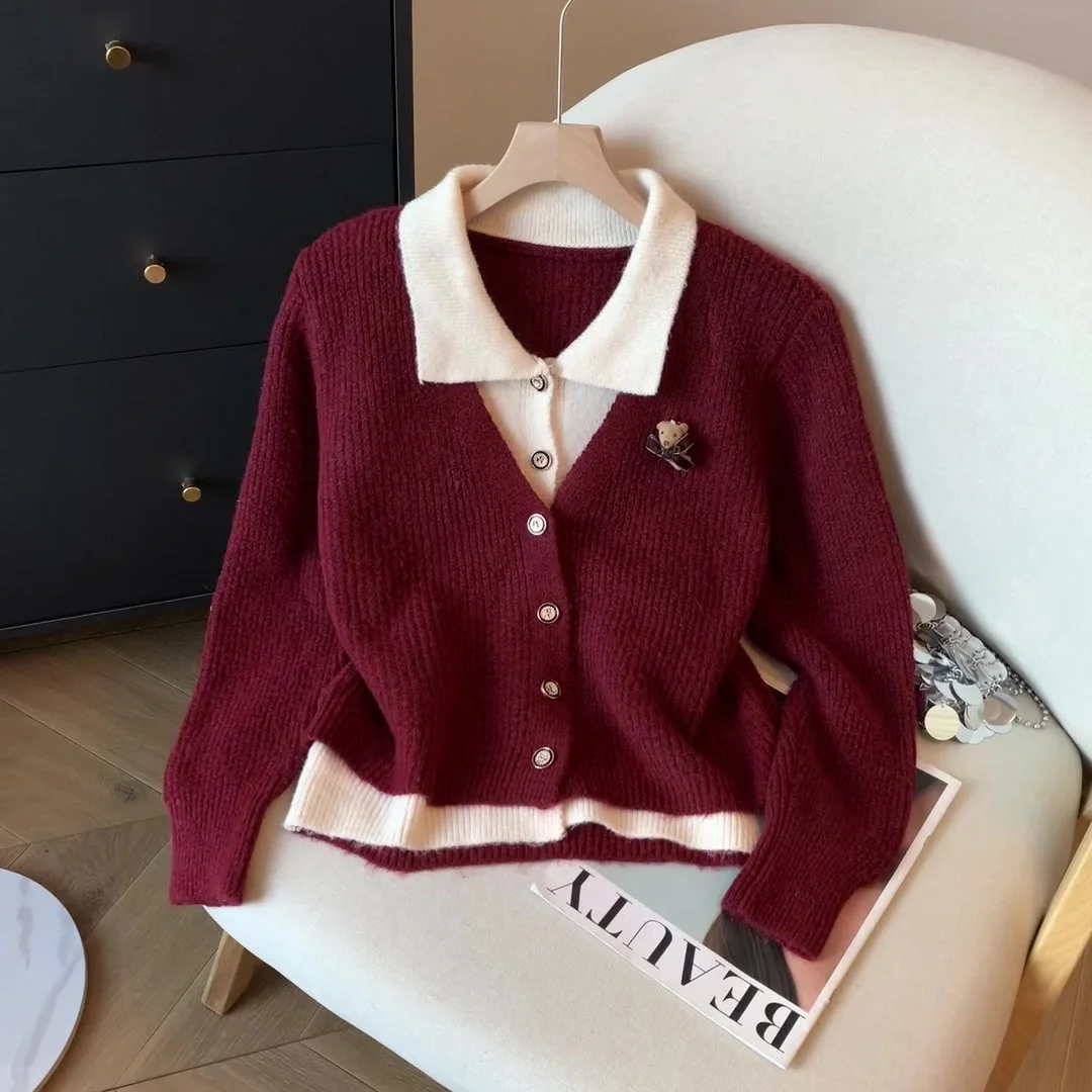 Women's Red Collared Long Sleeve Sweater with Bear Design French Elegant Cute Casual Vintage Top Sweater Apparel Y2K Clothing
Women's Red Collared Long Sleeve Sweater with Bear Design French Elegant Cute Casual Vintage Top Sweater Apparel Y2K Clothing