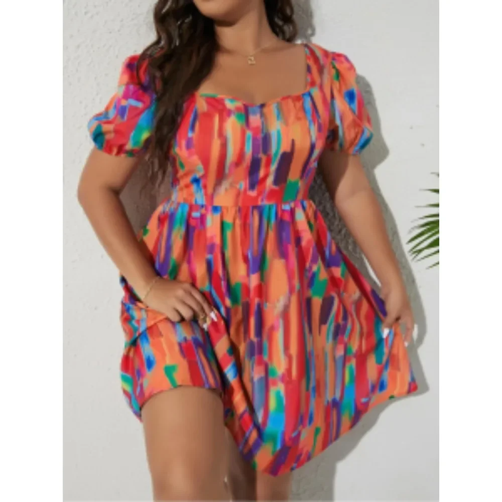 Plus Size Women Spring and Summer Brush Print Puff Sleeve A Line Dress Casual Sleeveless Dress
Plus Size Women Spring and Summer Brush Print Puff Sleeve A Line Dress Casual Sleeveless Dress