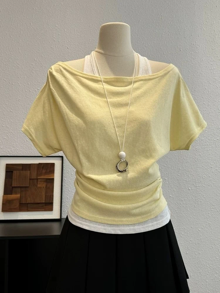 Deeptown Korean Style Butter Yellow T-Shirts Women Sweet False Two-piece Tees Elegant Loose Stripe Patchwork T-Shirts Aesthetics
Deeptown Korean Style Butter Yellow T-Shirts Women Sweet False Two-piece Tees Elegant Loose Stripe Patchwork T-Shirts Aesthetics
