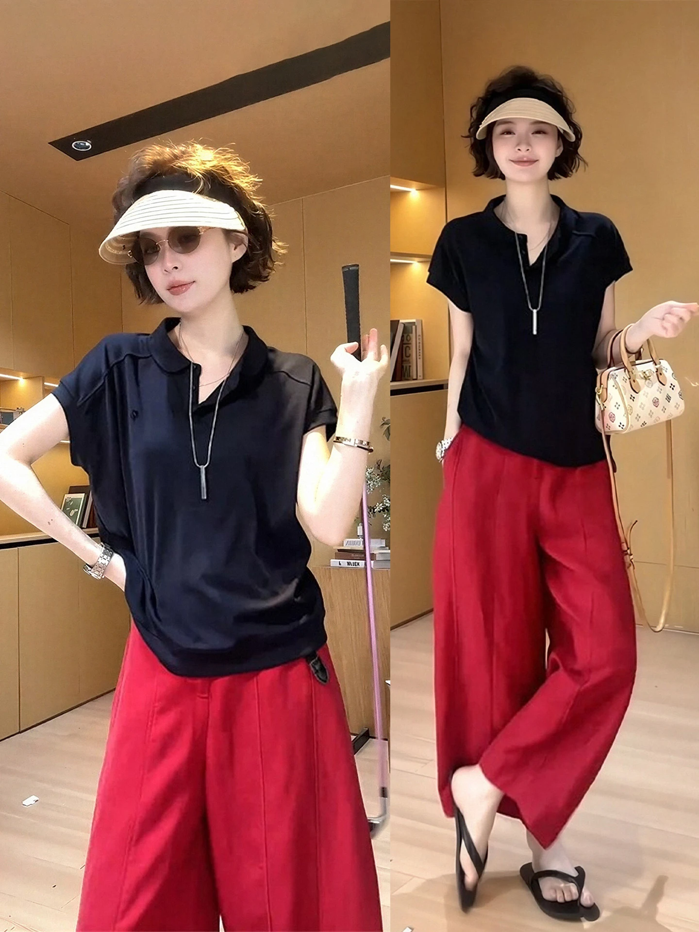Summer Casual Style Red Wide Leg Pants And Black Short Sleeve Top Women's plus Size Fashion Set High Waist Loose Fit T-Shirt
Summer Casual Style Red Wide Leg Pants And Black Short Sleeve Top Women's plus Size Fashion Set High Waist Loose Fit T-Shirt