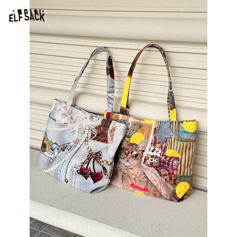 ELFSACK Women's Vintage Patchwork Canvas Tote Bag, Lace Bow Heart & Cat Print Large Capacity Shoulder Handbag
ELFSACK Women's Vintage Patchwork Canvas Tote Bag, Lace Bow Heart & Cat Print Large Capacity Shoulder Handbag