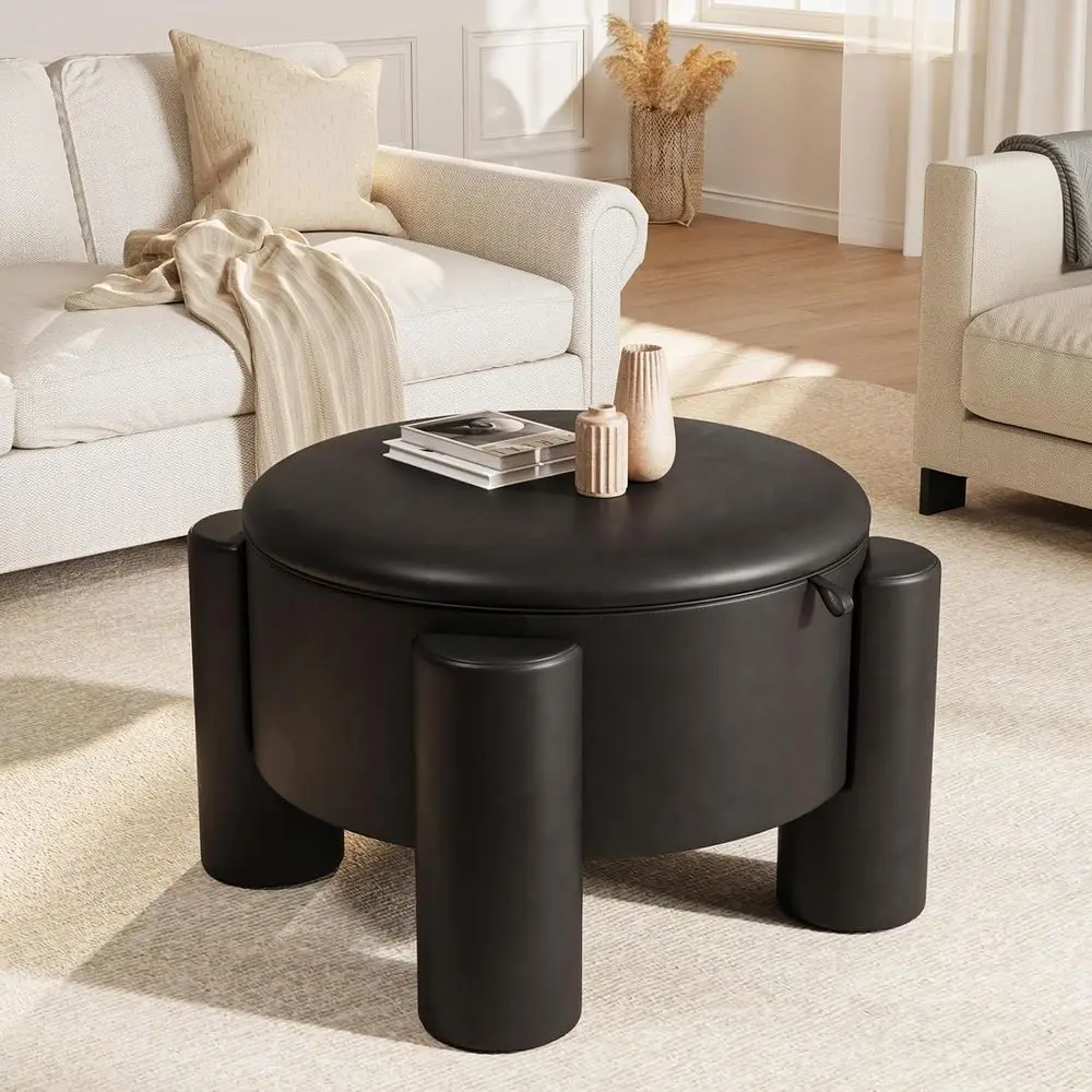 24 Leather Storage Ottoman with Removable Top, Upholstered Vanity Stool for Small Spaces, Living Room, Black
24 Leather Storage Ottoman with Removable Top, Upholstered Vanity Stool for Small Spaces, Living Room, Black