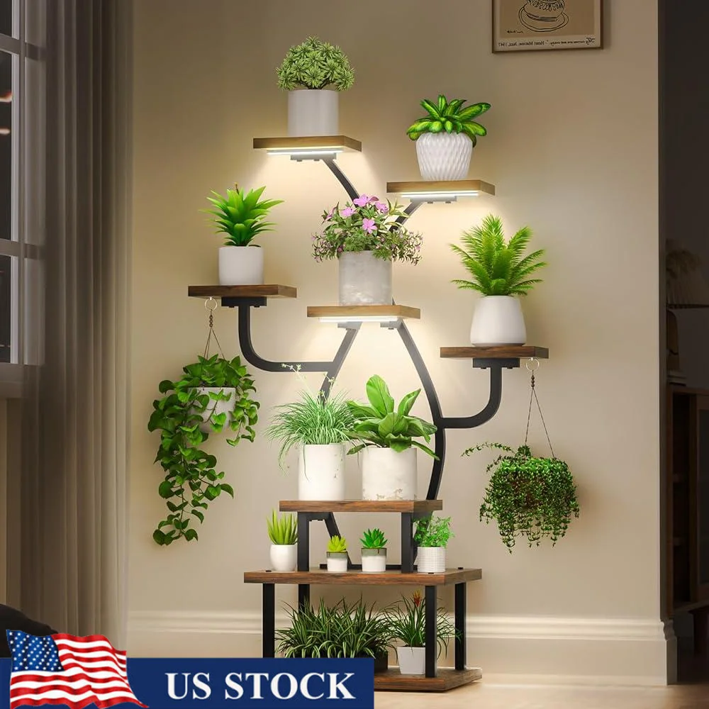8 Tier Indoor Plant Stand with Grow Light Corner Shelf Home Decoration Metal Frame Planter Display Rack with Hanging Hooks
8 Tier Indoor Plant Stand with Grow Light Corner Shelf Home Decoration Metal Frame Planter Display Rack with Hanging Hooks