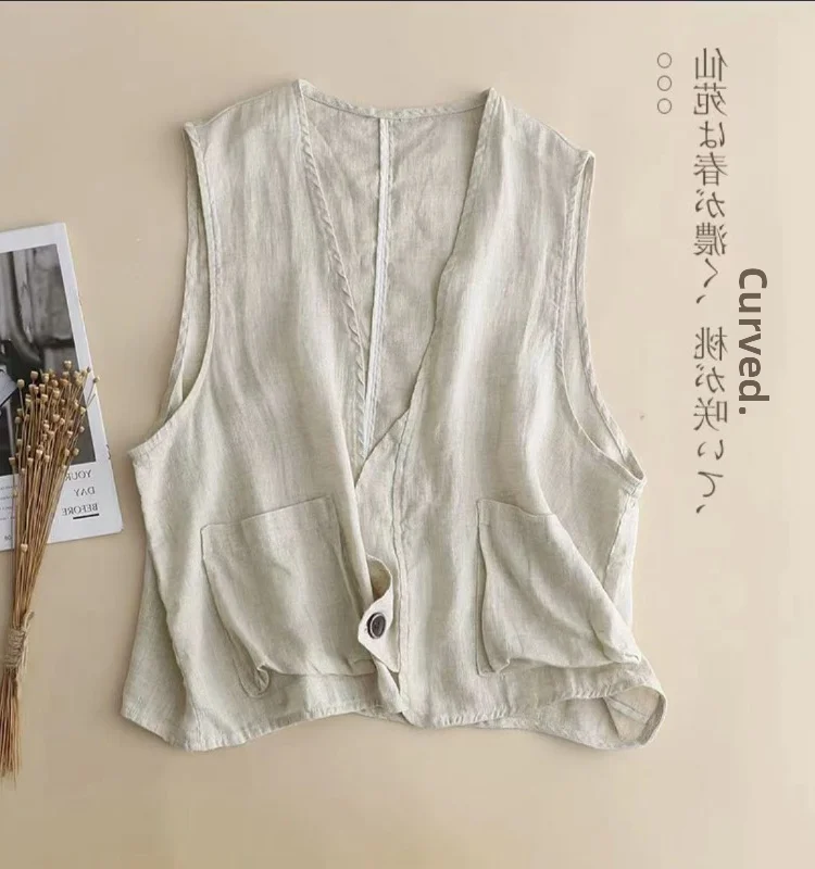 Women's Loose Cotton Linen Vest Top V-ne Summer Outwear Pure Color Commute Sle One-button ket Detail Regular Length
Women's Loose Cotton Linen Vest Top V-ne Summer Outwear Pure Color Commute Sle One-button ket Detail Regular Length
