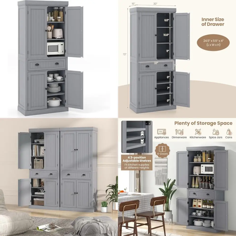 Большой традиционный отдельно стоящий кухонный шкаф для кладовой с двумя шкафами и ящиком, высокое решение для хранения домашней кухни
Большой традиционный отдельно стоящий кухонный шкаф для кладовой с двумя шкафами и ящиком, высокое решение для хранения домашней кухни