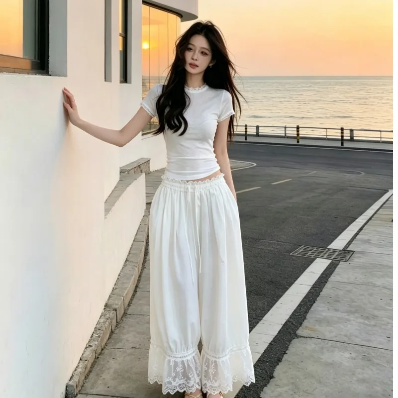 Korean Style round Neck Overhead T-Shirt Top High Waist Wide Leg Pants Women's Fashion Set Light Cotton Short Sleeve Summer O...
Korean Style round Neck Overhead T-Shirt Top High Waist Wide Leg Pants Women's Fashion Set Light Cotton Short Sleeve Summer O...