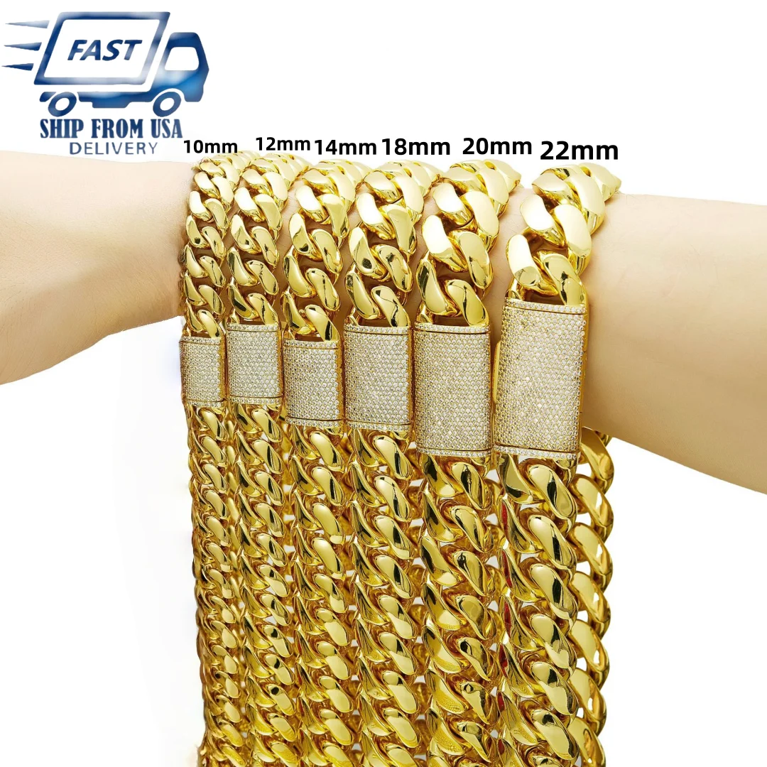 10-22mm Hip Hop Bling Iced Out 14k Gold-plated Stainless Steel Dense Cuban Miami Link Chain Necklaces for Unisex Rapper Jewelry
10-22mm Hip Hop Bling Iced Out 14k Gold-plated Stainless Steel Dense Cuban Miami Link Chain Necklaces for Unisex Rapper Jewelry