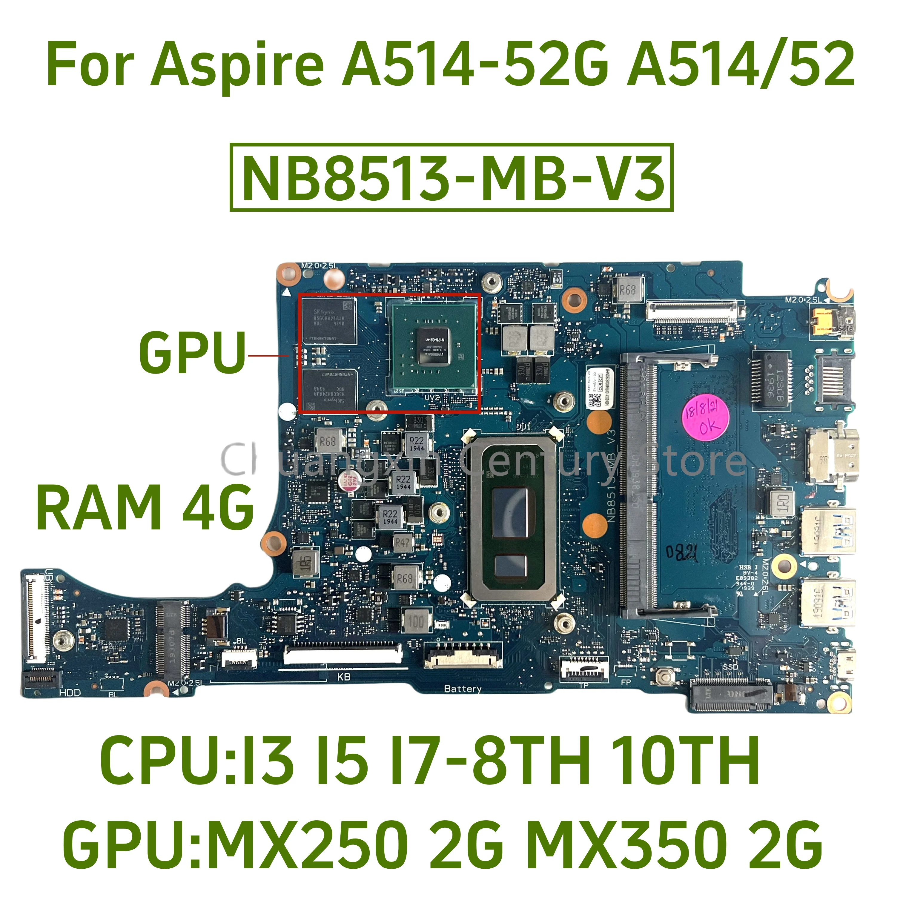 Материнская плата NB8513-MB-V3 для ноутбука Acer Aspire A514-52 A514-52G с процессором I3 I5 I7-8TH/10TH 4 ГБ ОЗУ 250X 2 ГБ графического процессора 100% тест ок
Материнская плата NB8513-MB-V3 для ноутбука Acer Aspire A514-52 A514-52G с процессором I3 I5 I7-8TH/10TH 4 ГБ ОЗУ 250X 2 ГБ графического процессора 100% тест ок