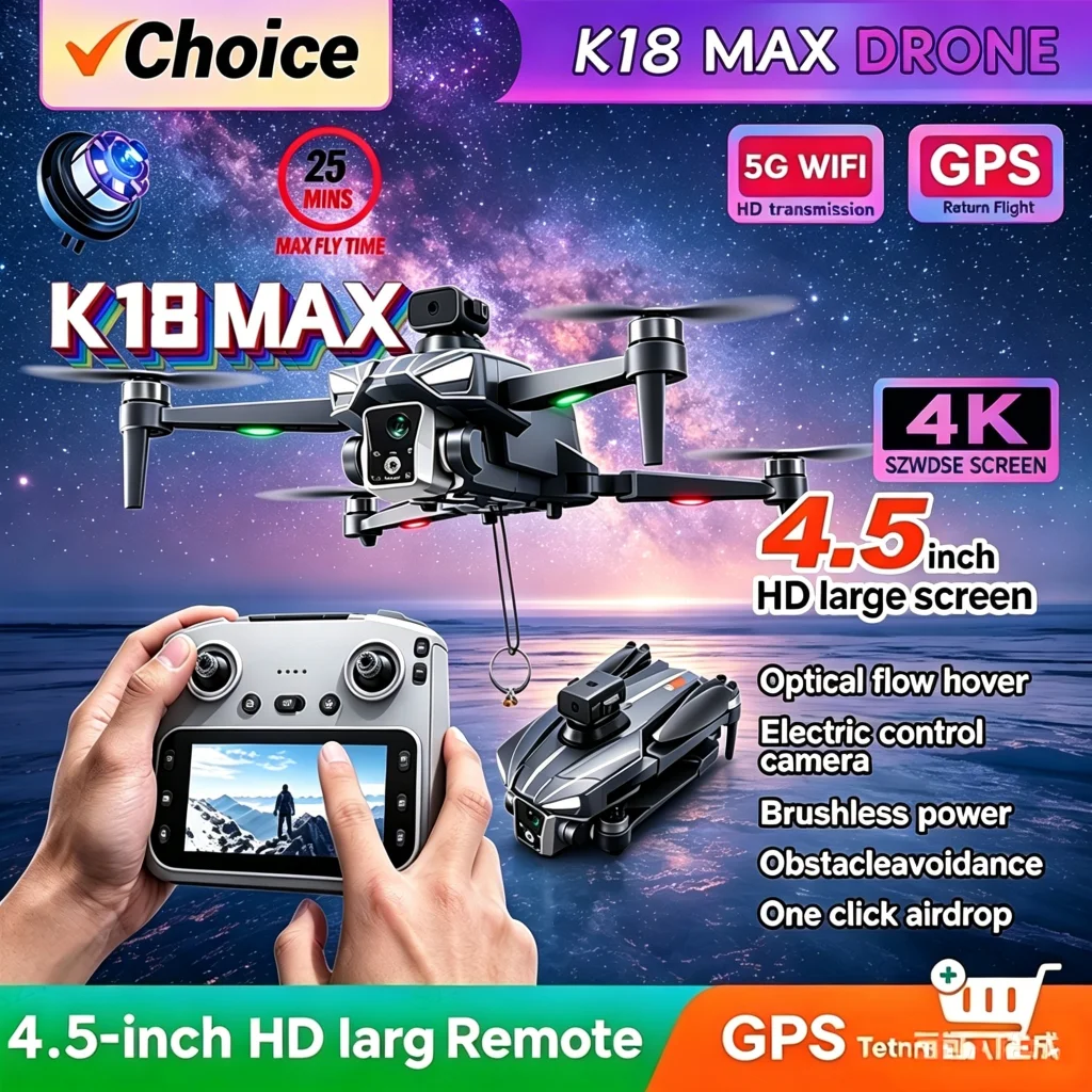 2026 New K18 MAX 8K Drone Cam 360° Obstacle Avoidance Panoramic Shooting 5G GPS Brushless Motor With Screen Remote Control Drone
2026 New K18 MAX 8K Drone Cam 360° Obstacle Avoidance Panoramic Shooting 5G GPS Brushless Motor With Screen Remote Control Drone
