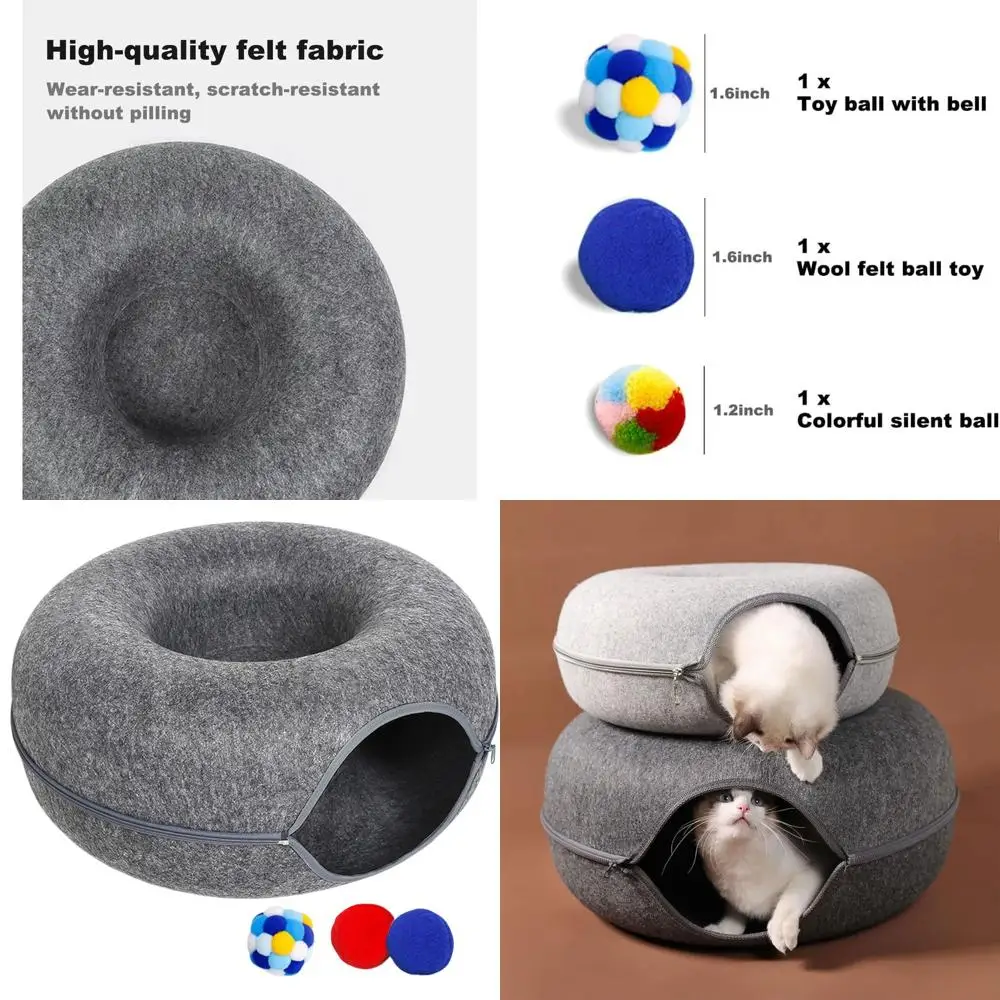 Indoor Cat Tunnel Bed with 3 Toys, Scratch-Resistant Donut Bed for Cats up to 30 lbs, 24x24x11 inches, Dark Grey
Indoor Cat Tunnel Bed with 3 Toys, Scratch-Resistant Donut Bed for Cats up to 30 lbs, 24x24x11 inches, Dark Grey