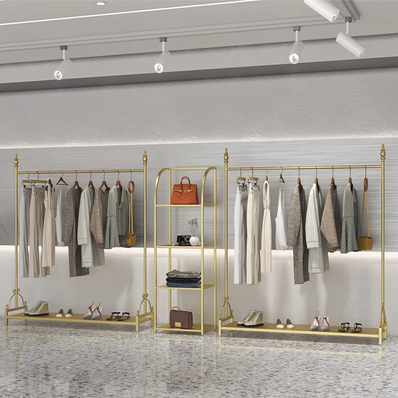 Light luxury simple gold wrought iron clothing store display rack thick black men's and women's clothing store floor-to-ceiling
Light luxury simple gold wrought iron clothing store display rack thick black men's and women's clothing store floor-to-ceiling