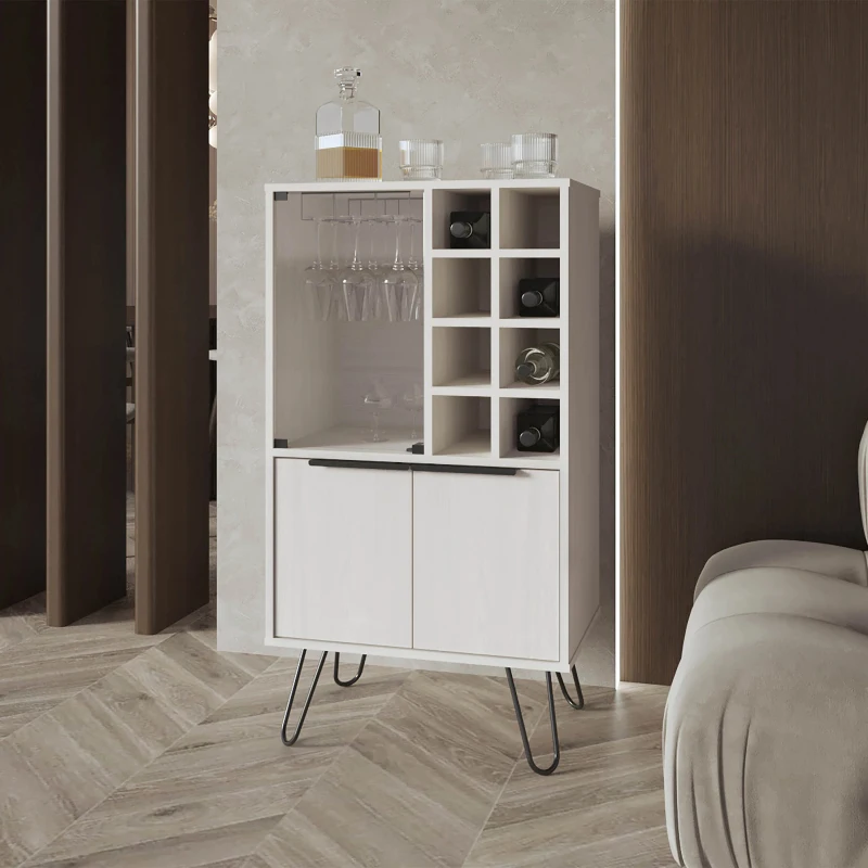 White Bar Cabinet with Glass Rack and Wine Storage
White Bar Cabinet with Glass Rack and Wine Storage