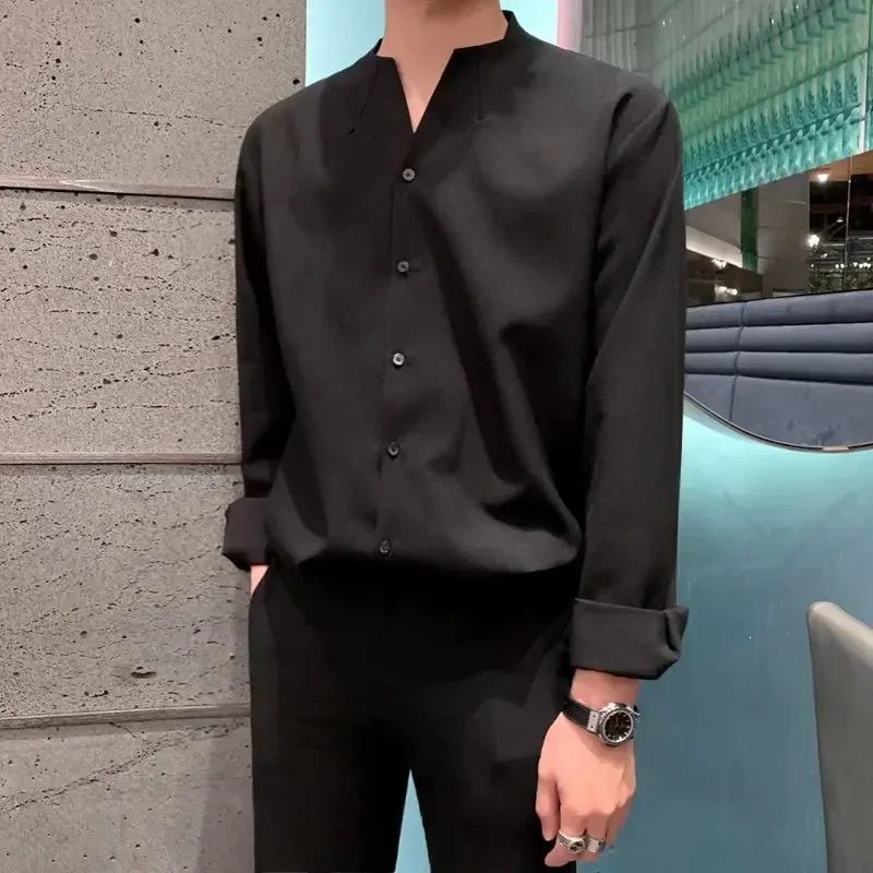 2024 Summer Korean-style Vintage Solid Color Collarless Shirt for Men Long Sleeves Hanging Lazy Ins Casual Loose Shirt
2024 Summer Korean-style Vintage Solid Color Collarless Shirt for Men Long Sleeves Hanging Lazy Ins Casual Loose Shirt