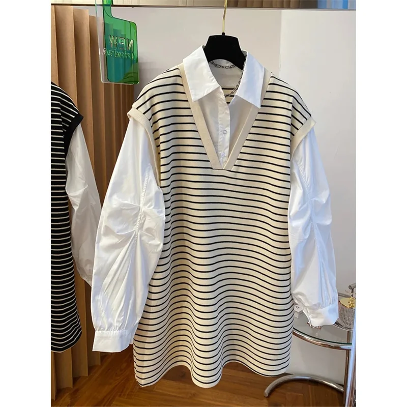 Design sense niche Women Leisure Stripe Shirt Top Spring Autumn Female Fake Two Pieces Blouse Ladies Large Size 4XL Shirts Coat
Design sense niche Women Leisure Stripe Shirt Top Spring Autumn Female Fake Two Pieces Blouse Ladies Large Size 4XL Shirts Coat