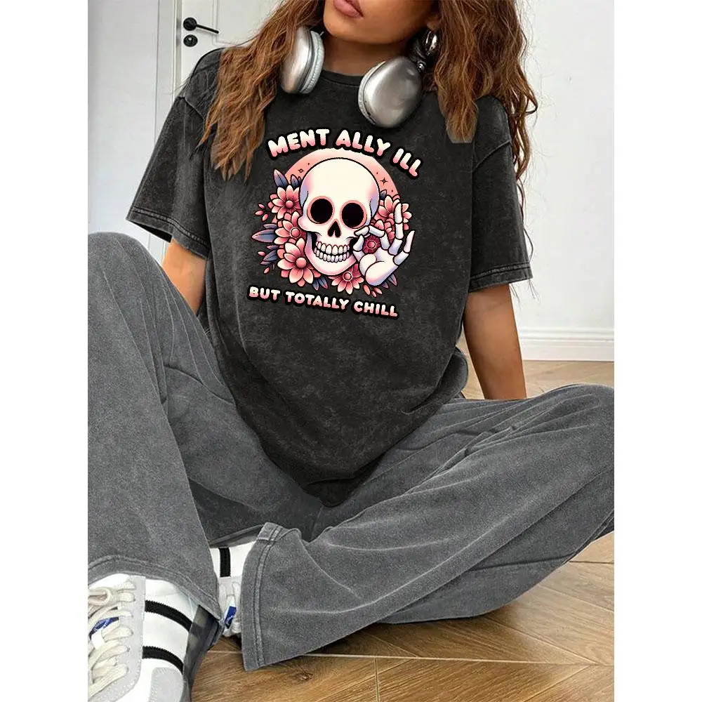 Mentally Ill But Totally Chill T-Shirt Women Funny Skull Flower Graphic Tee Mental Health Awareness Casual Top
Mentally Ill But Totally Chill T-Shirt Women Funny Skull Flower Graphic Tee Mental Health Awareness Casual Top