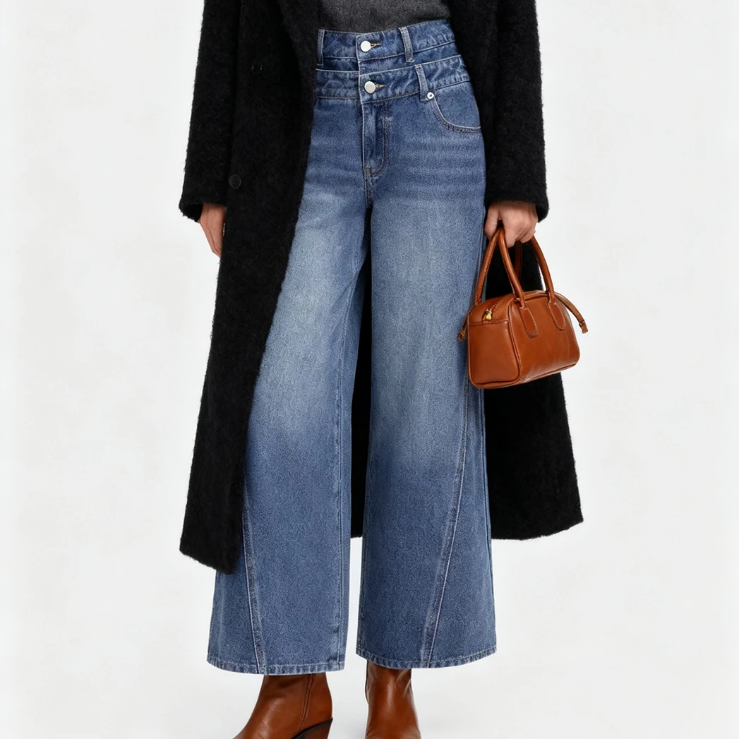 High Waisted Blue Polyester Wide Leg Jeans for Women Featuring Dual Button Closure Front Pockets Jeans Wide Leg Denim Pants
High Waisted Blue Polyester Wide Leg Jeans for Women Featuring Dual Button Closure Front Pockets Jeans Wide Leg Denim Pants