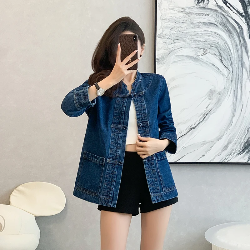 Denim Jacket Women's Spring Autumn Vintage Button Top 2025 New outerwear Design Sensibility Chinese Style Jacket
Denim Jacket Women's Spring Autumn Vintage Button Top 2025 New outerwear Design Sensibility Chinese Style Jacket