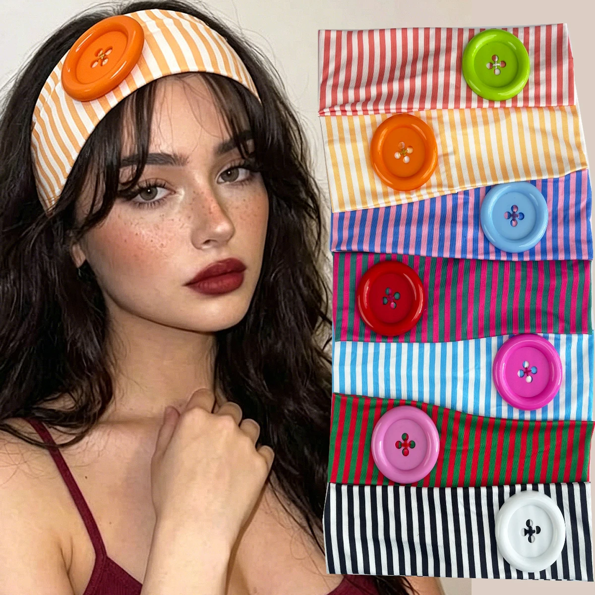 Summer Fashion Striped Big Button Headband Y2K Elastic Sports Hairband for Women Colorful Streetwear Fashion Hair Accessories
Summer Fashion Striped Big Button Headband Y2K Elastic Sports Hairband for Women Colorful Streetwear Fashion Hair Accessories