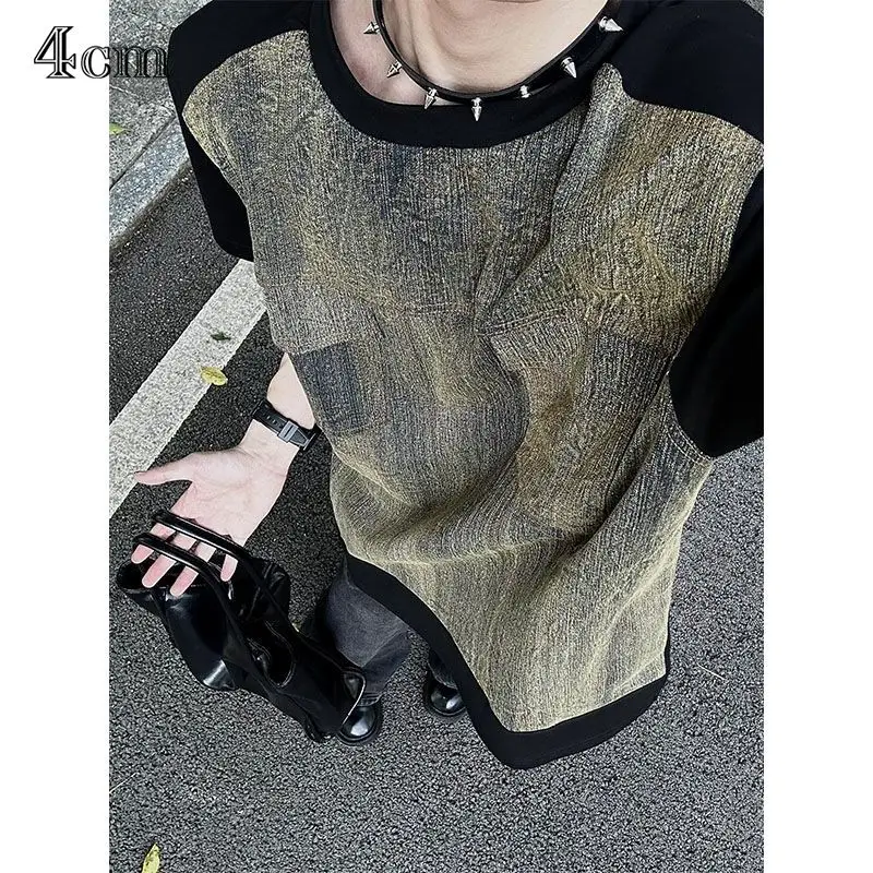Spliced Denim Short Sleeve for Men Summer O-neck Contrast Shoulder Padded Half Sleeve T-shirt Handsome Street Fashionable Top
Spliced Denim Short Sleeve for Men Summer O-neck Contrast Shoulder Padded Half Sleeve T-shirt Handsome Street Fashionable Top