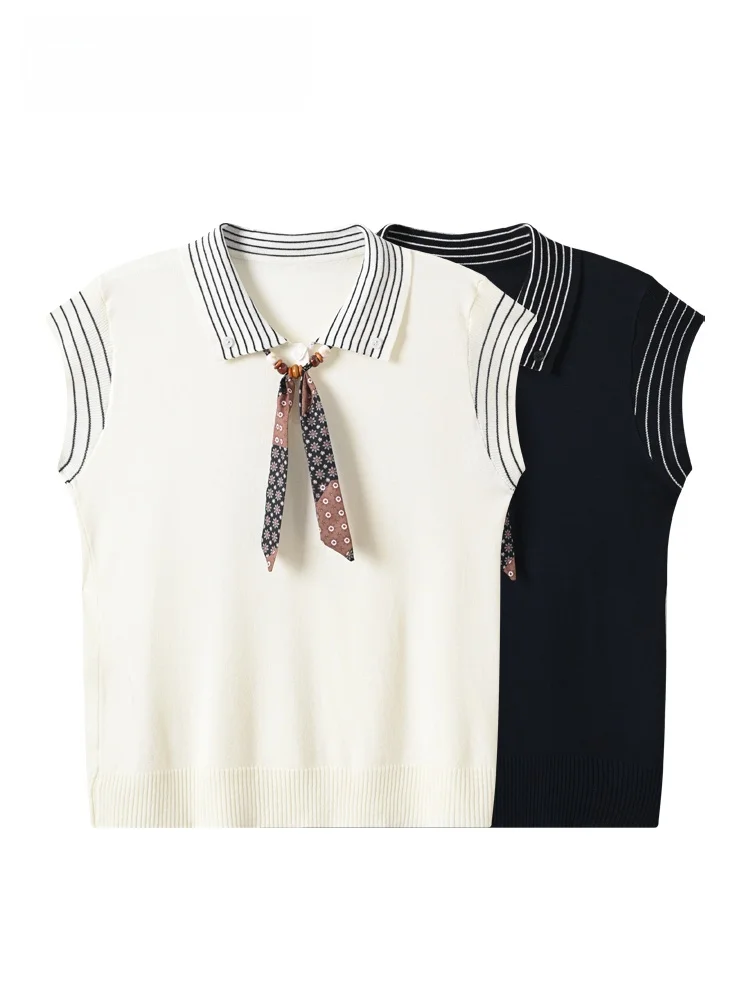 Summer New Women's Large Size T-shirt Collar Short Sleeve Striped Fly Sleeve Regular Fit Korean Style Knitted Top
Summer New Women's Large Size T-shirt Collar Short Sleeve Striped Fly Sleeve Regular Fit Korean Style Knitted Top