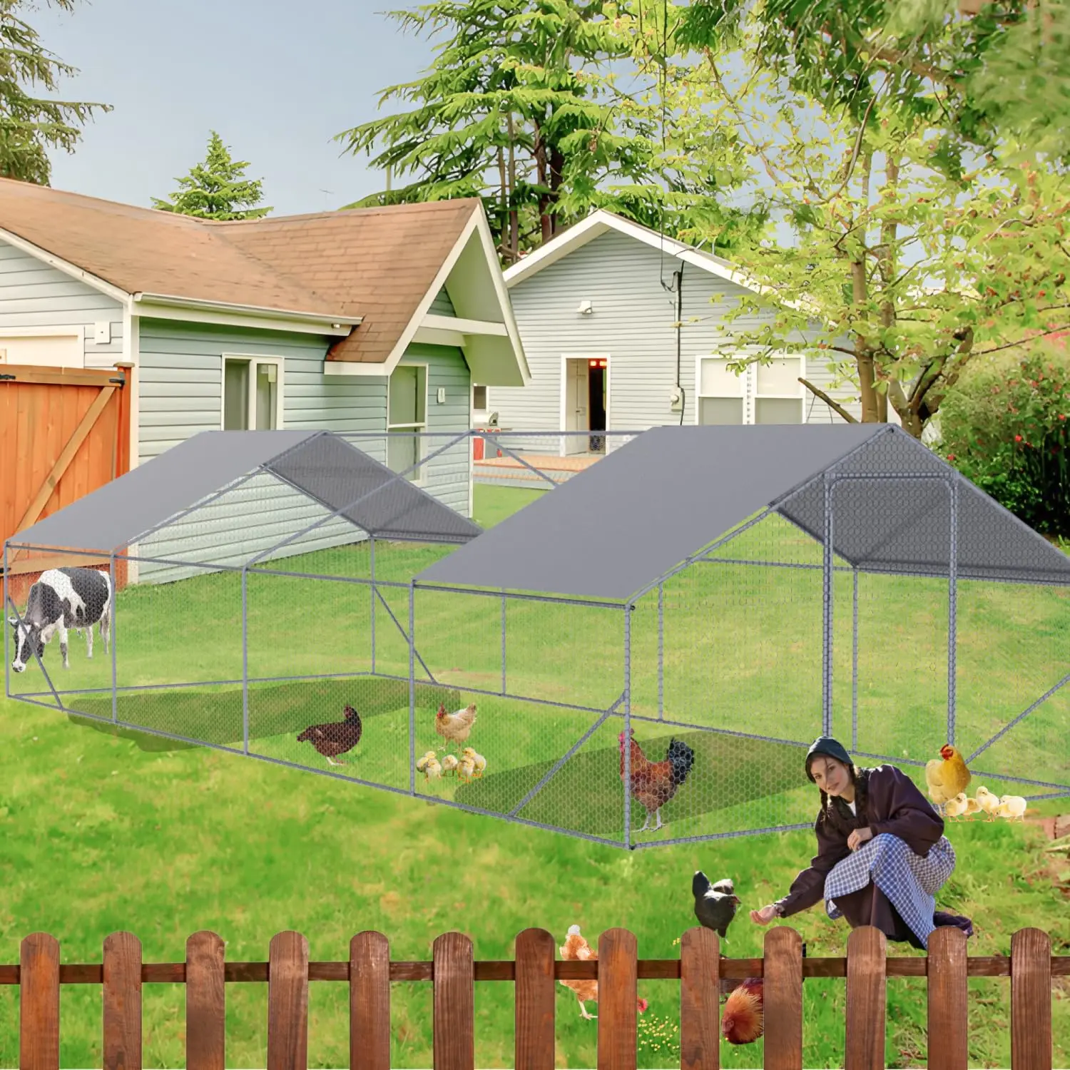 Large Metal Chicken Coop Hen House Walk-in Run 26x10x6ft Outdoor Backyard Poultry Cage Customized
Large Metal Chicken Coop Hen House Walk-in Run 26x10x6ft Outdoor Backyard Poultry Cage Customized