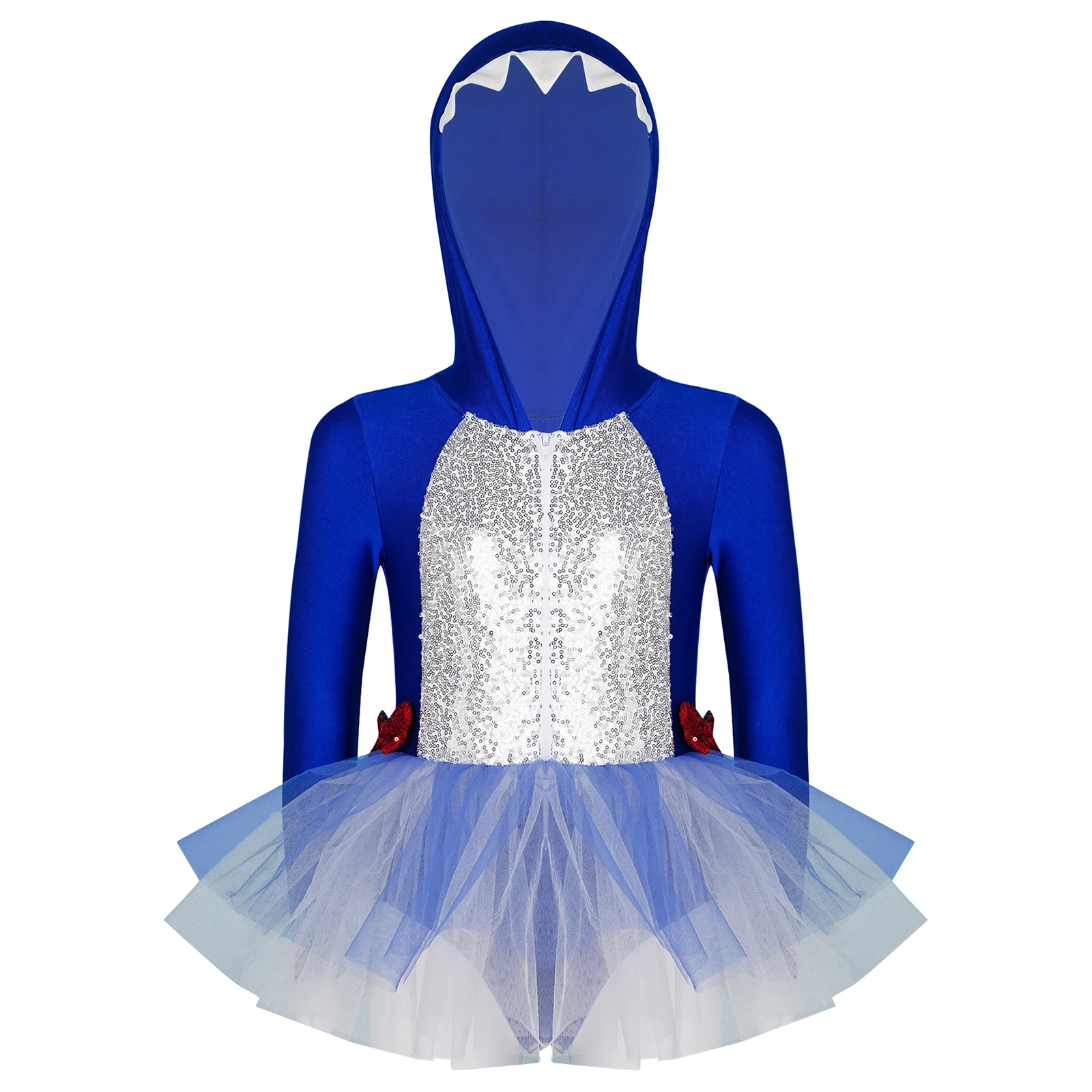 Kids Girls Shark Costume Long Sleeve Sequin Hooded Ballet Dress with Fin and Bowknots for Underwater Sea Creature Roleplay Event
Kids Girls Shark Costume Long Sleeve Sequin Hooded Ballet Dress with Fin and Bowknots for Underwater Sea Creature Roleplay Event