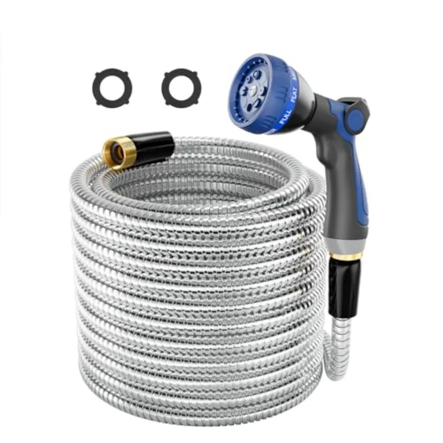 1/2" 304 Stainless Steel Garden Hose, Water Pipe with Heavy Duty Metal Nozzle for Yard, Outdoor, Lawn - Flexible, Never Kink an
1/2" 304 Stainless Steel Garden Hose, Water Pipe with Heavy Duty Metal Nozzle for Yard, Outdoor, Lawn - Flexible, Never Kink an
