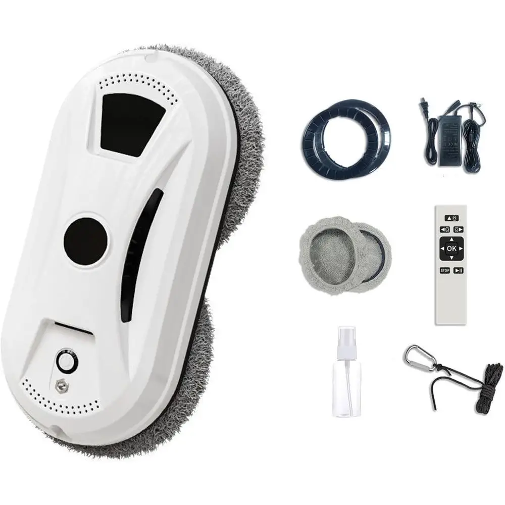 Automatic Smart Window Cleaning Robot, Dual Spinning Mop Pads, AI Smart Path, Remote Control, 20-Min UPS Backup, 90W Suction Cle