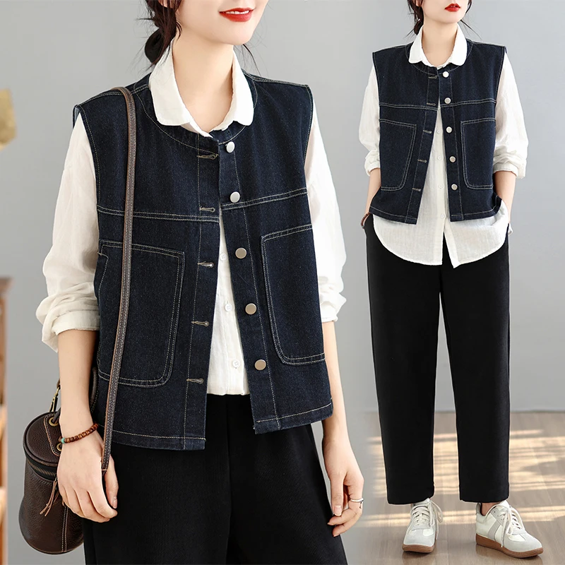 Blue Denim Vest Top Layering Outerwear Casual Shoulder Bared Thin Single Button Cotton Polyester Blend Four Seasons Suitable ...
Blue Denim Vest Top Layering Outerwear Casual Shoulder Bared Thin Single Button Cotton Polyester Blend Four Seasons Suitable ...