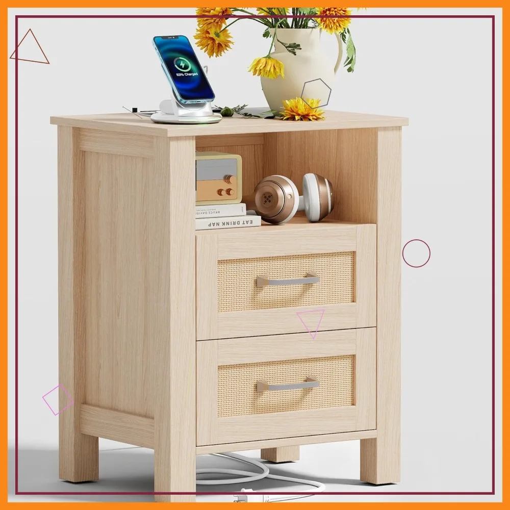 Тумбочка из ротанга 26 дюймов с зарядной станцией, 2 ящиками и открытой полкой, современная прикроватная тумбочка для дома
Тумбочка из ротанга 26 дюймов с зарядной станцией, 2 ящиками и открытой полкой, современная прикроватная тумбочка для дома