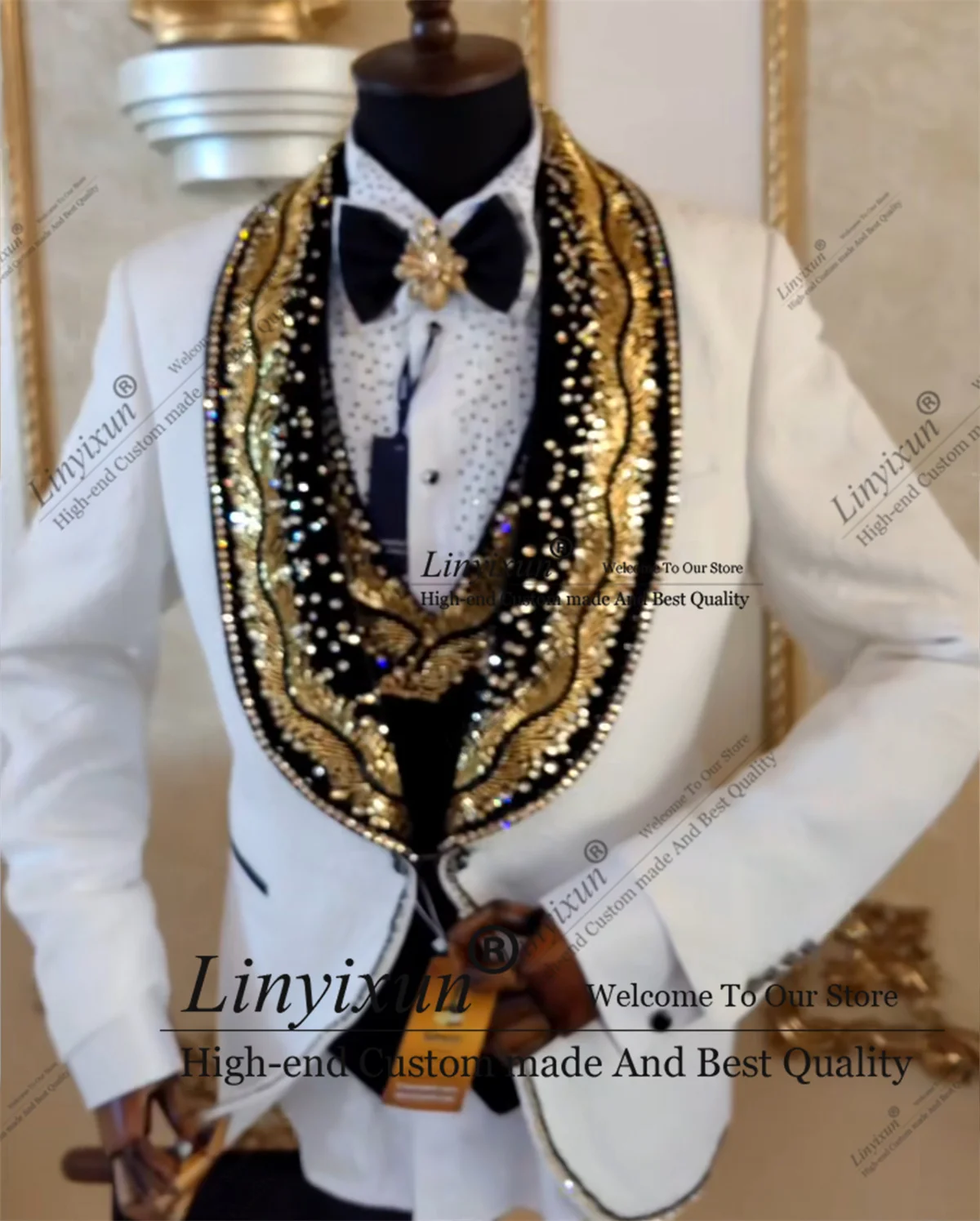 Sparkly Luxury Beaded Lapel Men Suits 3 Pieces Wedding Groom Tuxedo Customized Male Prom Blazers Slim Fit trajes para hombre
Sparkly Luxury Beaded Lapel Men Suits 3 Pieces Wedding Groom Tuxedo Customized Male Prom Blazers Slim Fit trajes para hombre