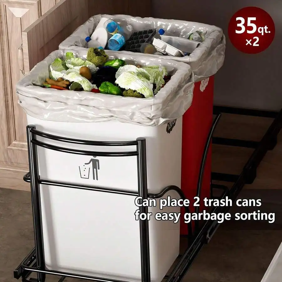 Under Sink Pull Out Trash Can Organizer For 2x35Qt Cans Cabinet Storage
Under Sink Pull Out Trash Can Organizer For 2x35Qt Cans Cabinet Storage