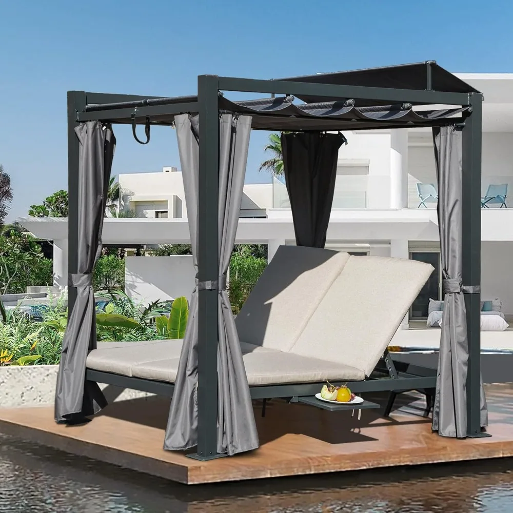 Domi Aluminum Outdoor Patio Daybed with Retractable Canopy Bed, Double Chaise Lounge Outdoor Grey Curtain with Beige Cushion & C
Domi Aluminum Outdoor Patio Daybed with Retractable Canopy Bed, Double Chaise Lounge Outdoor Grey Curtain with Beige Cushion & C
