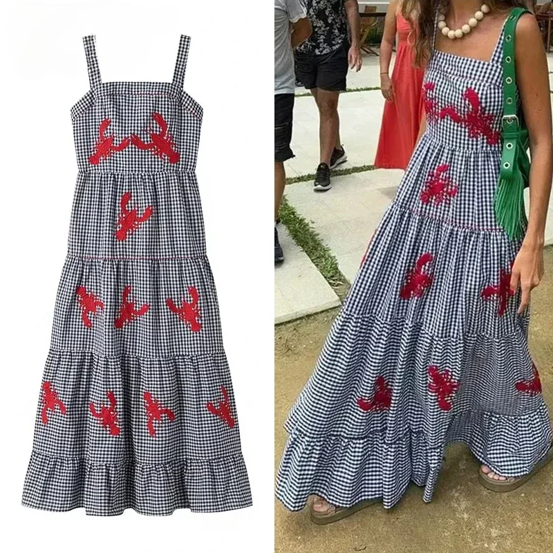 2024 New Plaid Slip Long Dress Woman Embroidery Ruffle Summer Dresses Sleeveless Beach Holiday Dress Women Casual Midi Dresses
2024 New Plaid Slip Long Dress Woman Embroidery Ruffle Summer Dresses Sleeveless Beach Holiday Dress Women Casual Midi Dresses