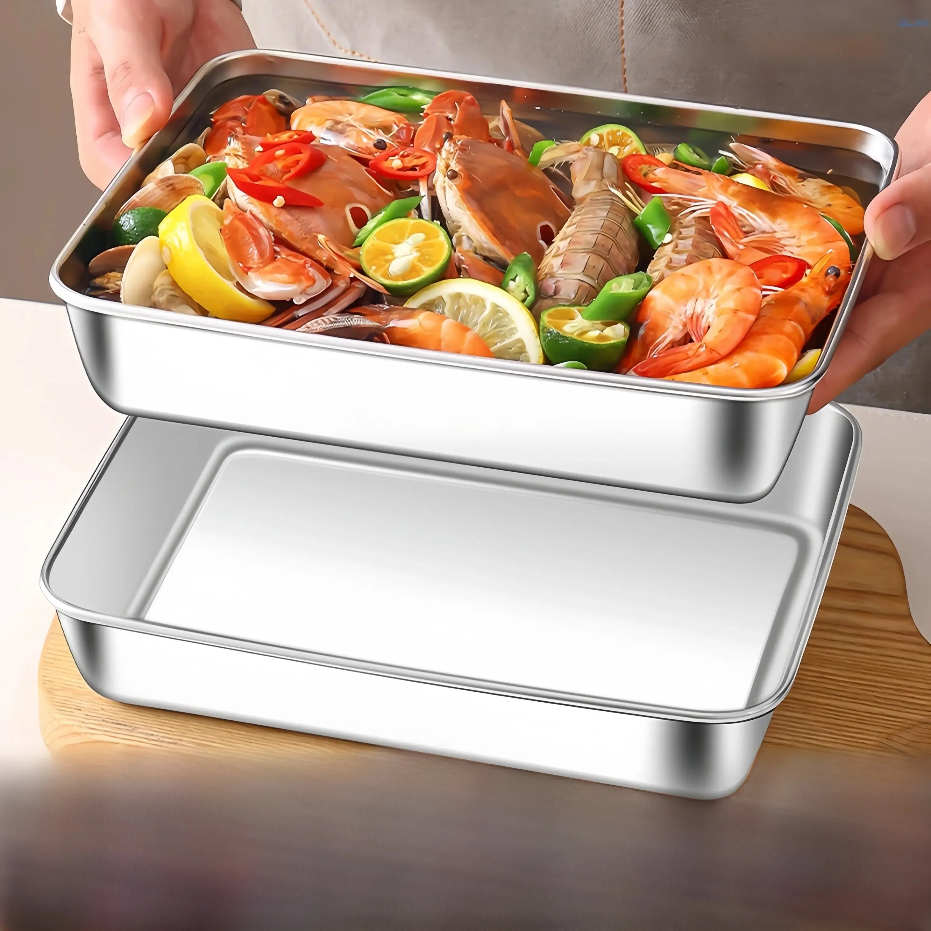 Food Grade Stainless Steel Rectangular Tray Seafood Dipping Sauce Container Special Plate Catering Dishware Simple Design
Food Grade Stainless Steel Rectangular Tray Seafood Dipping Sauce Container Special Plate Catering Dishware Simple Design