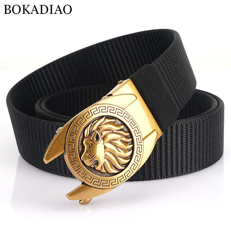 BOKADIAO Man's Nylon Belt Luxury Gold Lions Metal Automatic Buckle Canvas Belts for Men Fashion Jeans Waistband Black Male Strap
BOKADIAO Man's Nylon Belt Luxury Gold Lions Metal Automatic Buckle Canvas Belts for Men Fashion Jeans Waistband Black Male Strap