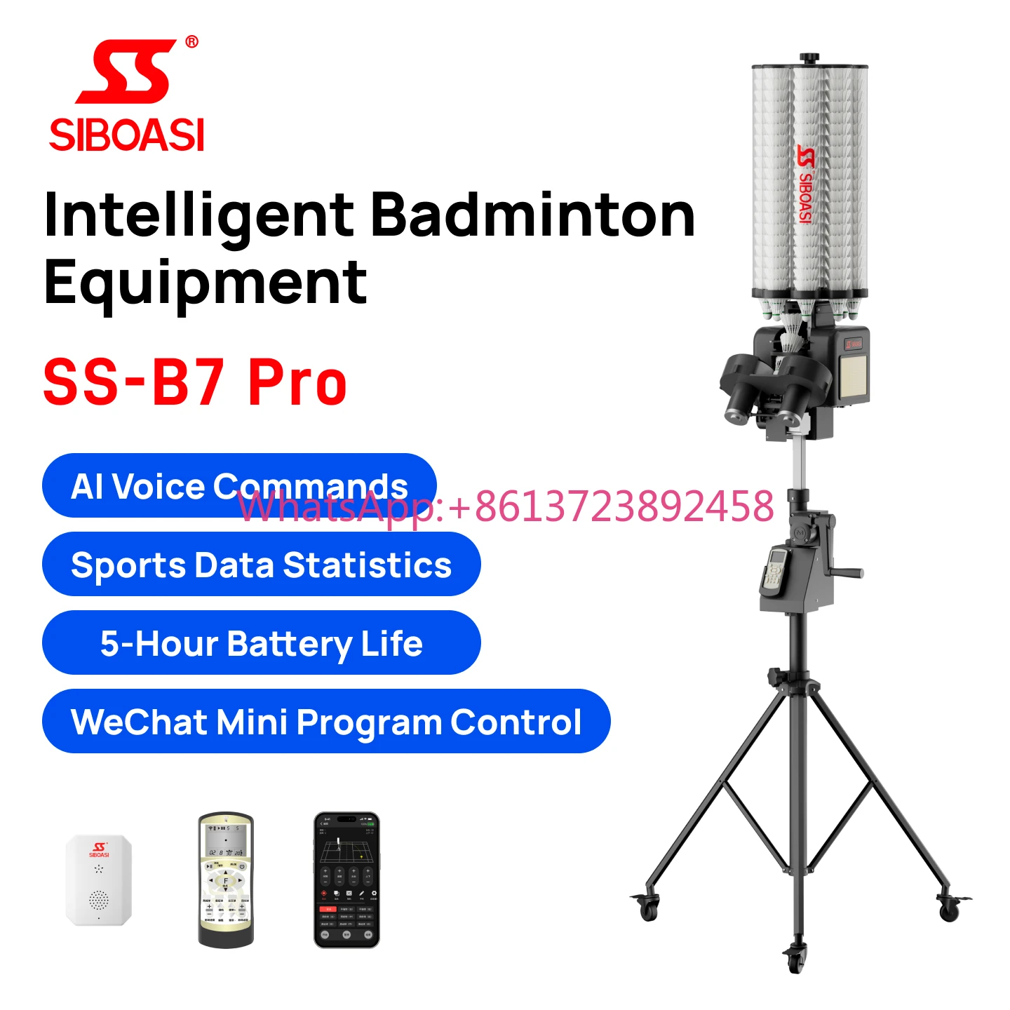 Siboasi B7 Pro AI Voice Control Badminton Feeding Machine Training Equipment Iron ABS Guangdong School
Siboasi B7 Pro AI Voice Control Badminton Feeding Machine Training Equipment Iron ABS Guangdong School